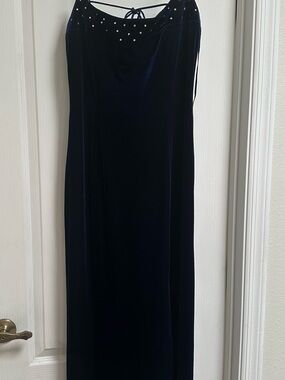 Bari Jay Navy Velvet Maxi Dress with Beaded Neckline